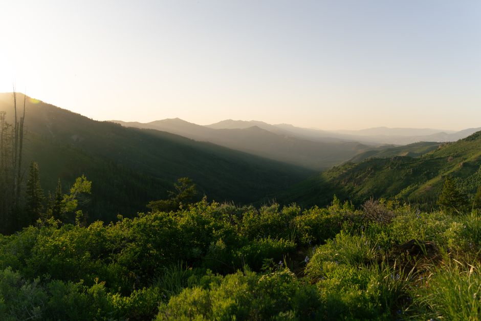 Sunrise over rolling foothills near Boise Idaho with a walking trail